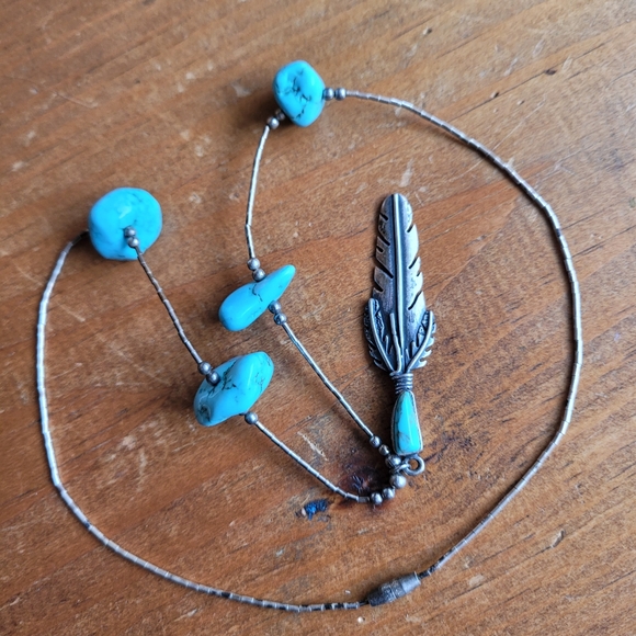 Vintage Turquoise and Sterling Silver Necklace - Picture 5 of 6